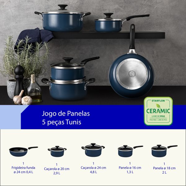 Jogo de Panelas Tramontina Tunis em Alumínio com Revestimento Interno Cerâmico e Externo Siliconado Azul Mediterrâneo 5 Peças - Imagem 6