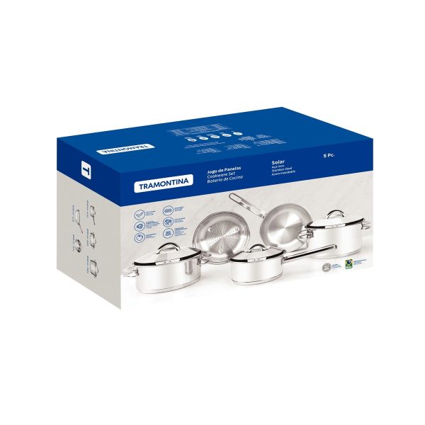 Jogo de Panelas Tramontina Solar em Aço Inox com Fundo Triplo e Tampas de Inox 5 Peças - Imagem 3