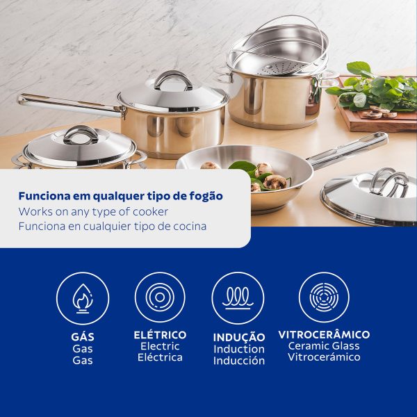 Jogo de Panelas Tramontina Solar em Aço Inox com Fundo Triplo e Tampas de Inox 5 Peças - Imagem 2